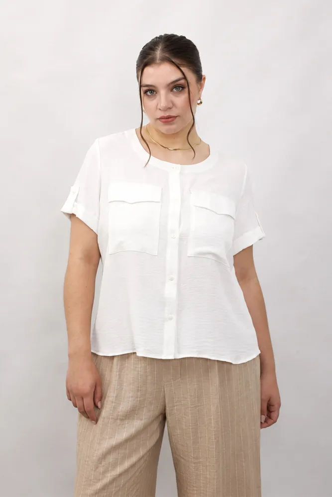 4101 Camisa Cuello Redondo Dos Bolsillos
