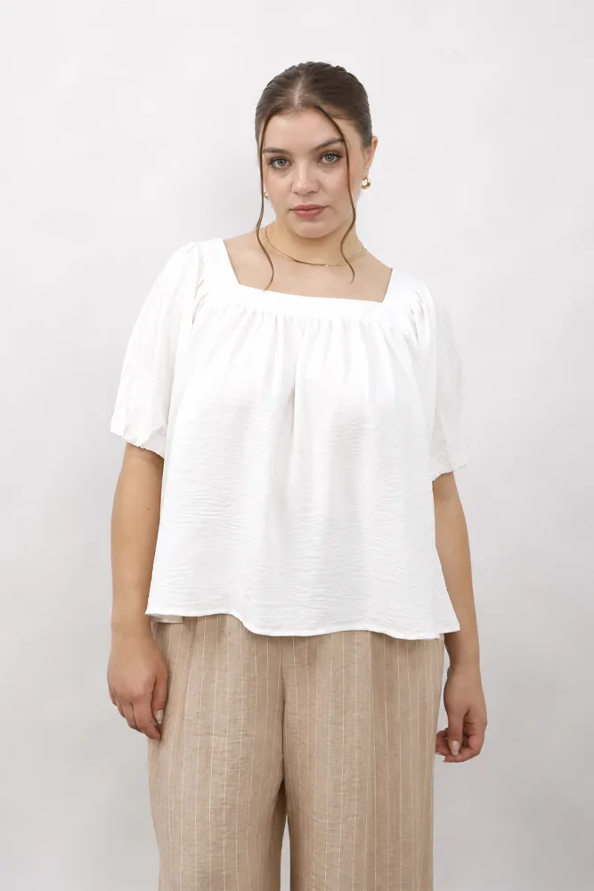 4120 Blusa Escote Cuadrado Frunce