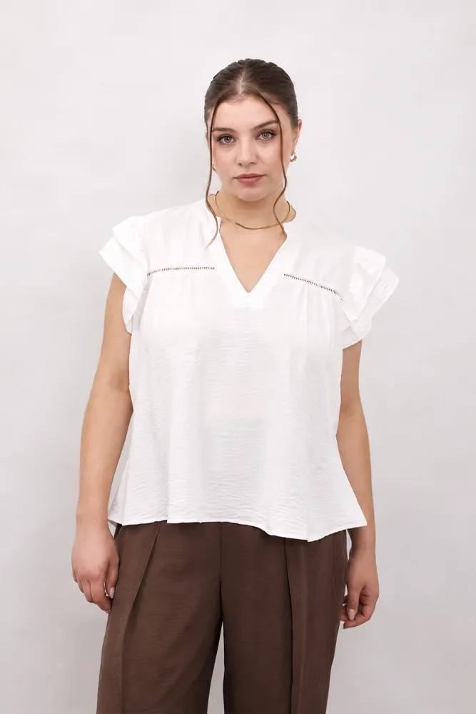 4124 Camisa Doble Volado Sisa Puntilla Canesú