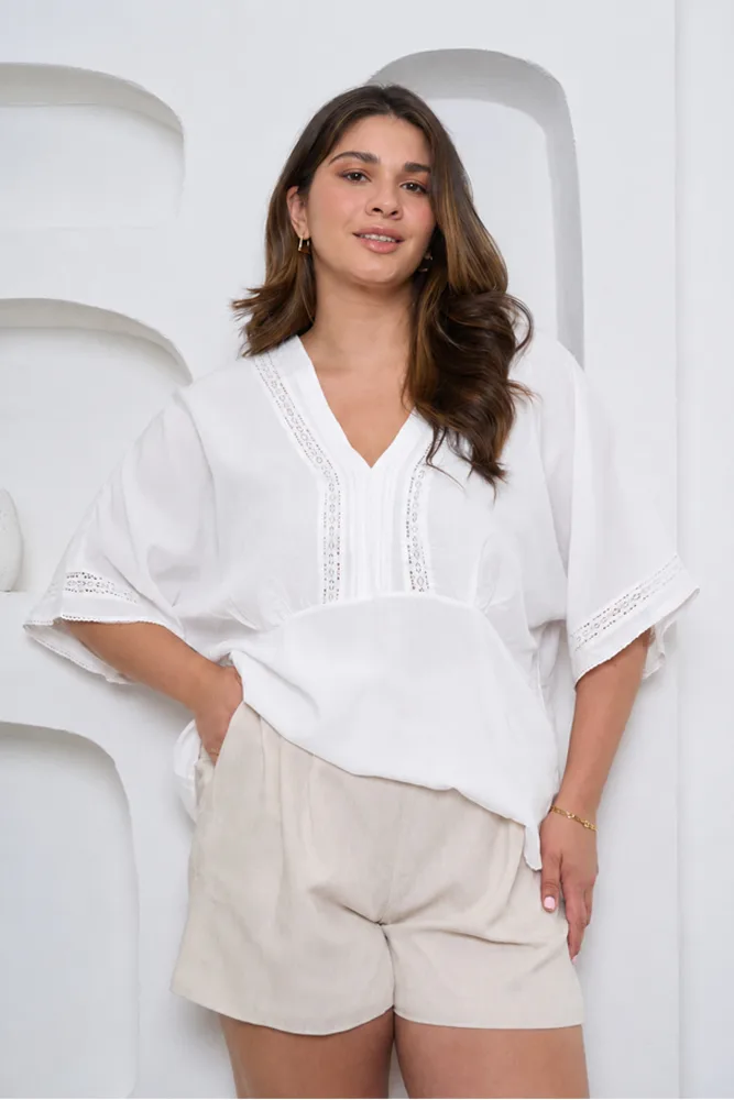 41530 Blusa Escote V Puntilla